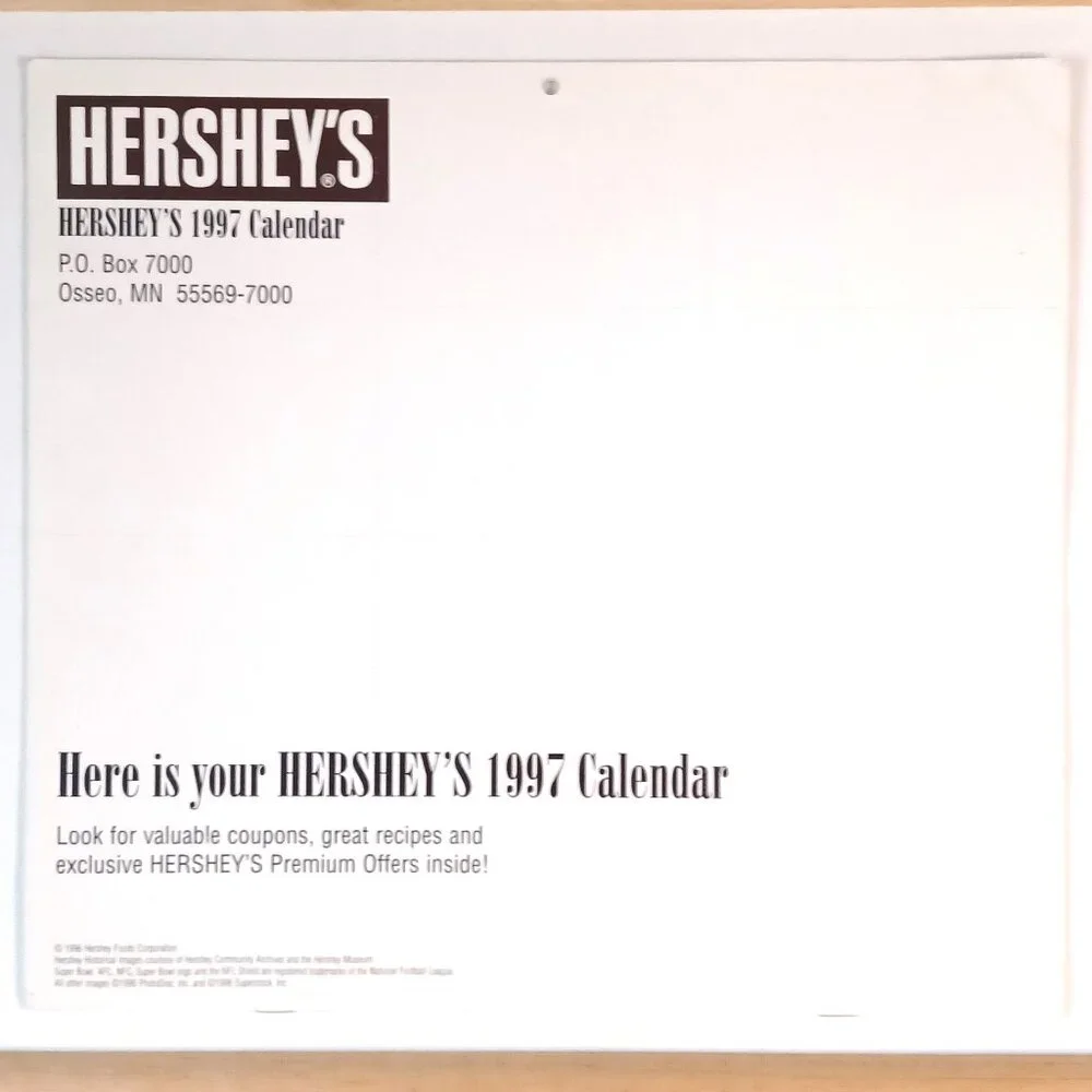 Vintage 1997 Hersheys Chocolate Calendar Days Same as 2025